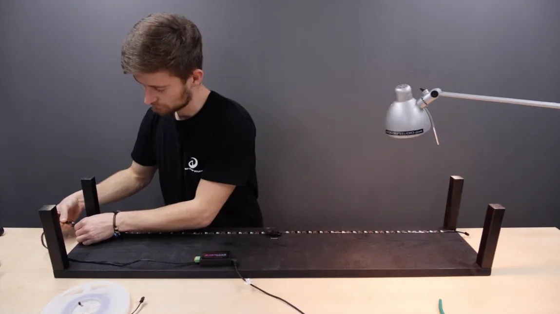 Mounting an addressable LED strip onto a DIY wooden monitor stand