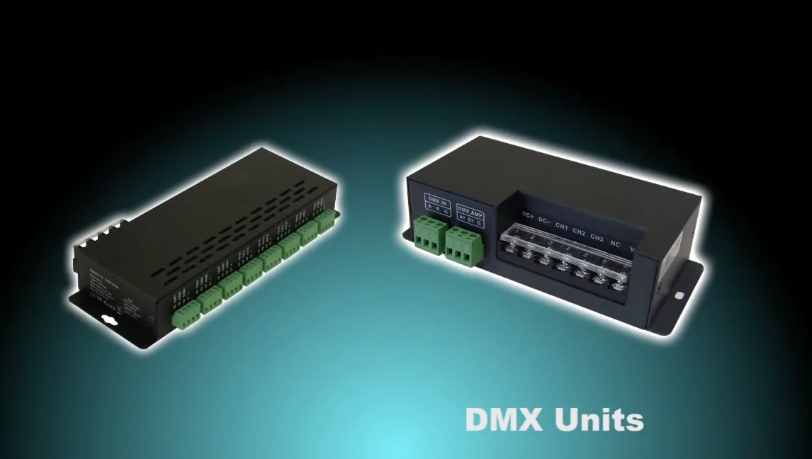 DMX decoder unit driving analog RGB LED strips