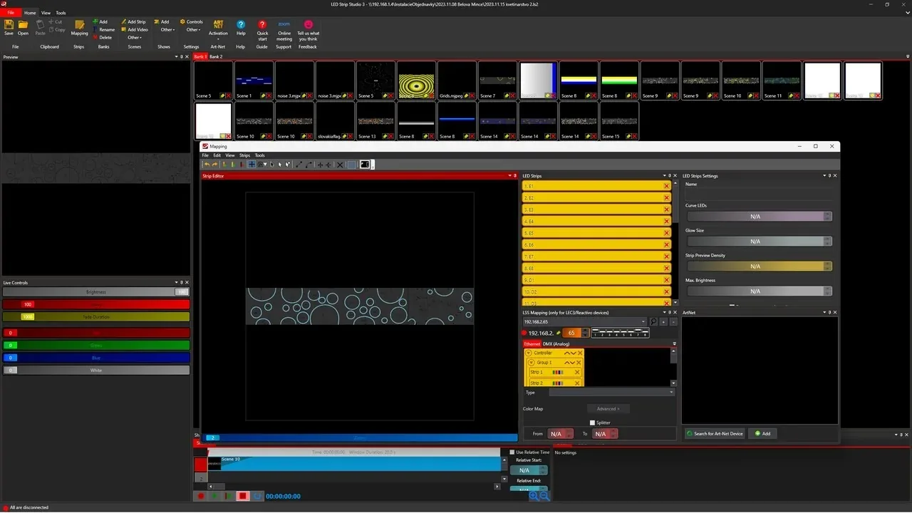 Grouped digital LED strips in the LED Strip Studio mapping window