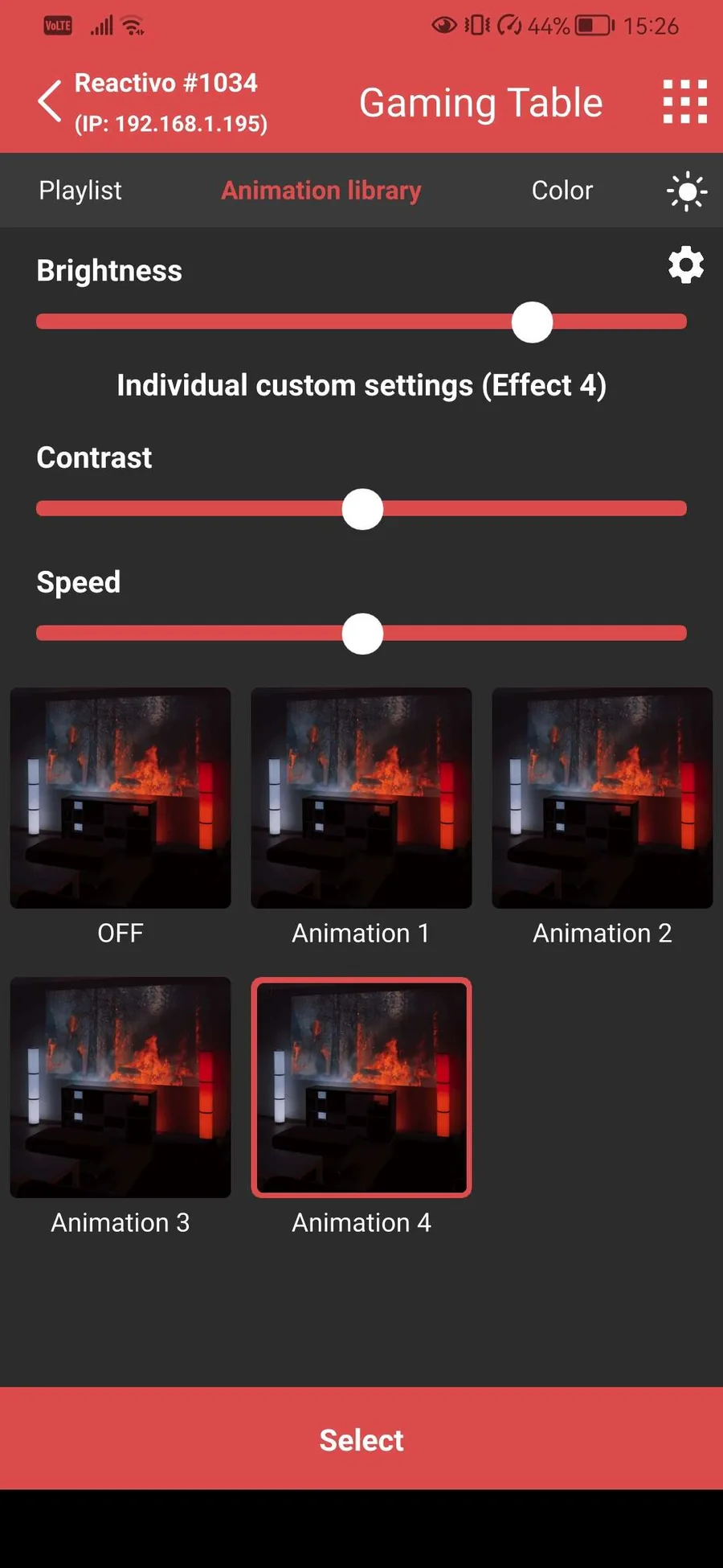 Reactivo only: per-effect custom settings such as contrast