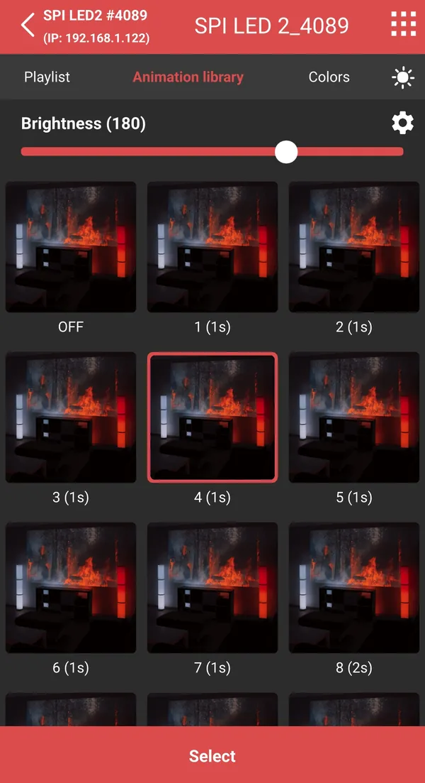 LSS Remote animation library with brightness slider, connected to PSL2 over Wi-Fi