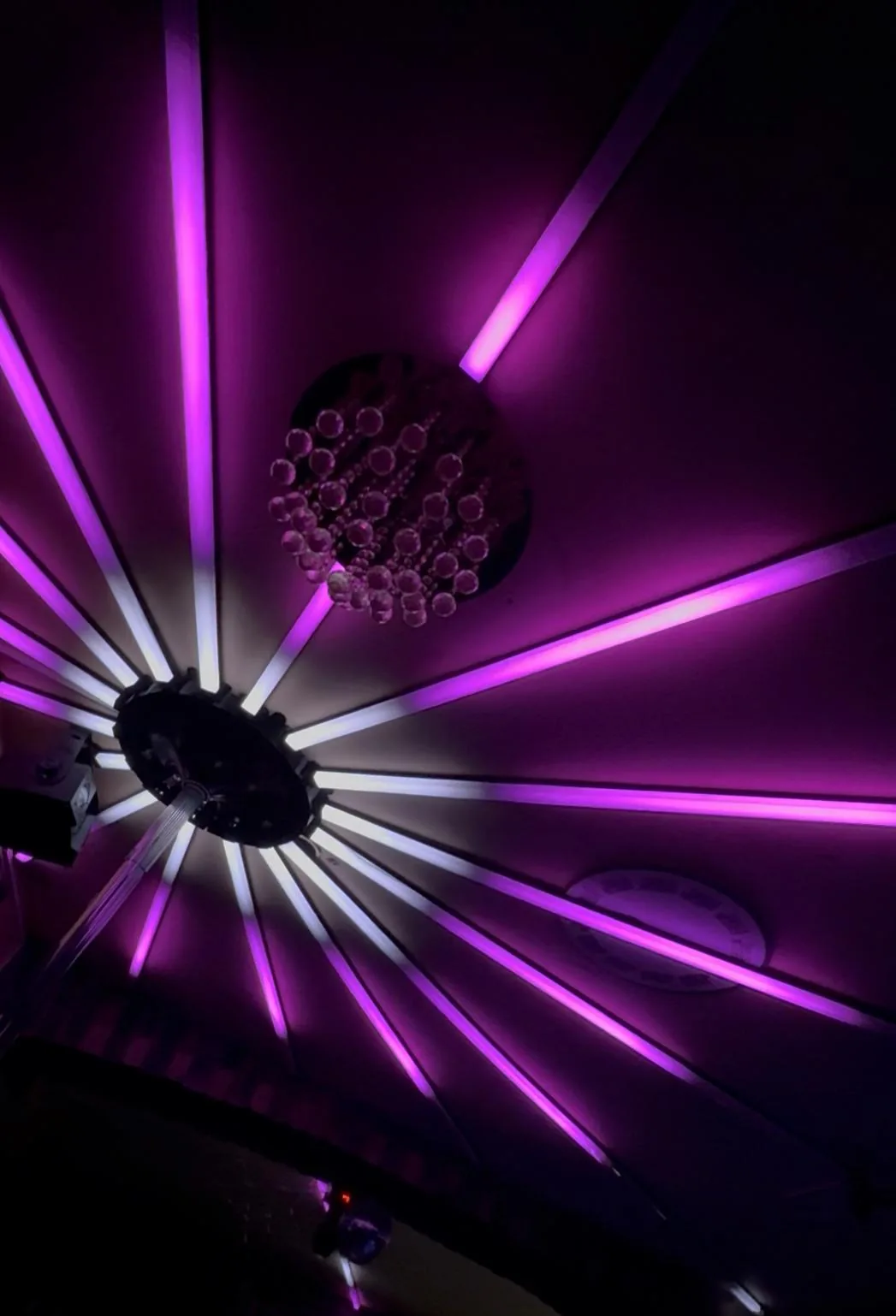 Purple LED strip installation showing RGB color output