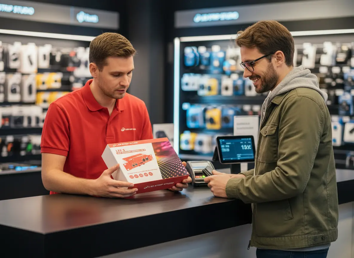 LED Strip Studio dealer helping a customer choose a controller in-store
