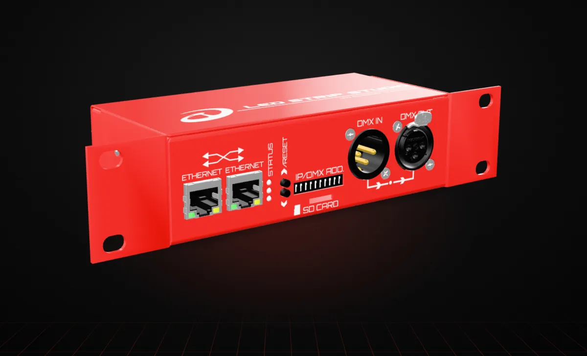 LEC3 controller as an interactive 3D model on a red grid floor in the 3D Showroom