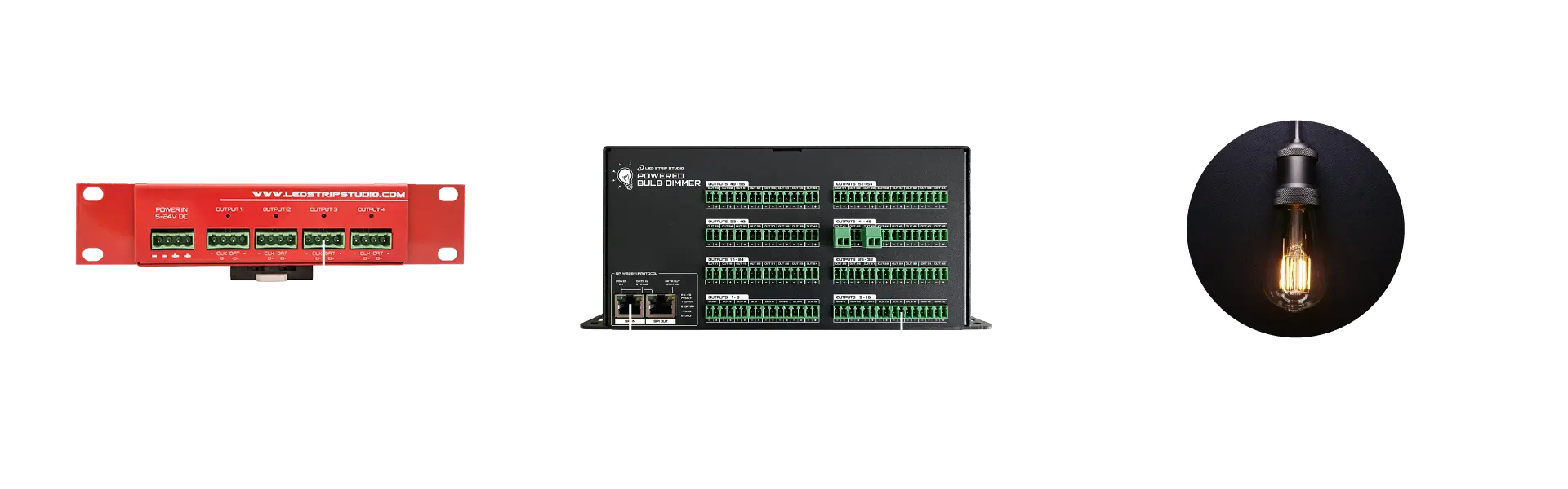 Connection of a LEC3 controller to a Powered Bulb Dimmer Dual Polarity driving an Edison Dual White Bulb