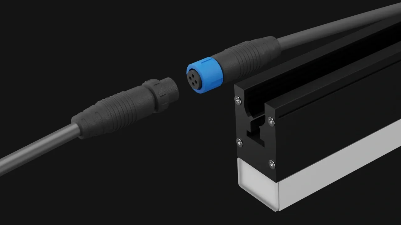 Push-lock M12 connector joining two ProfiLED bars together