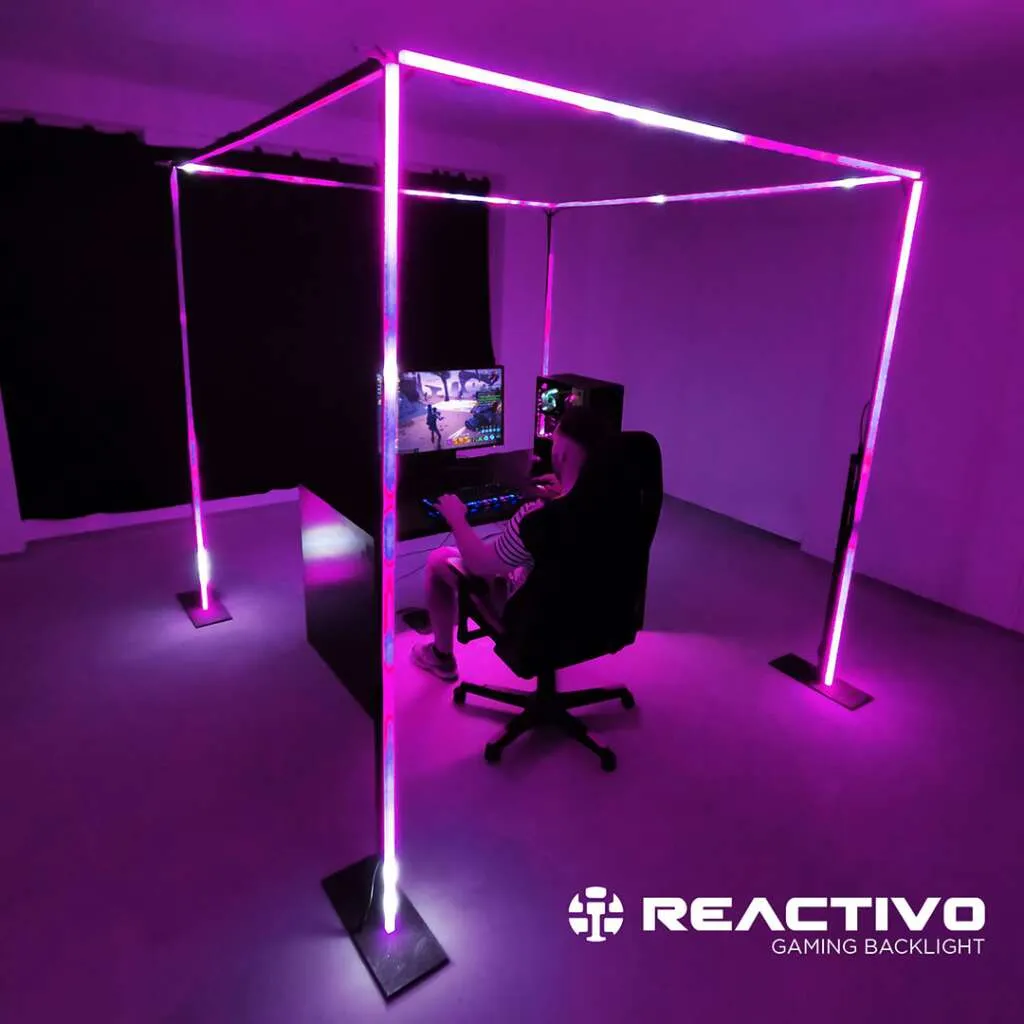 Gaming desk outlined with pixel LED backlighting