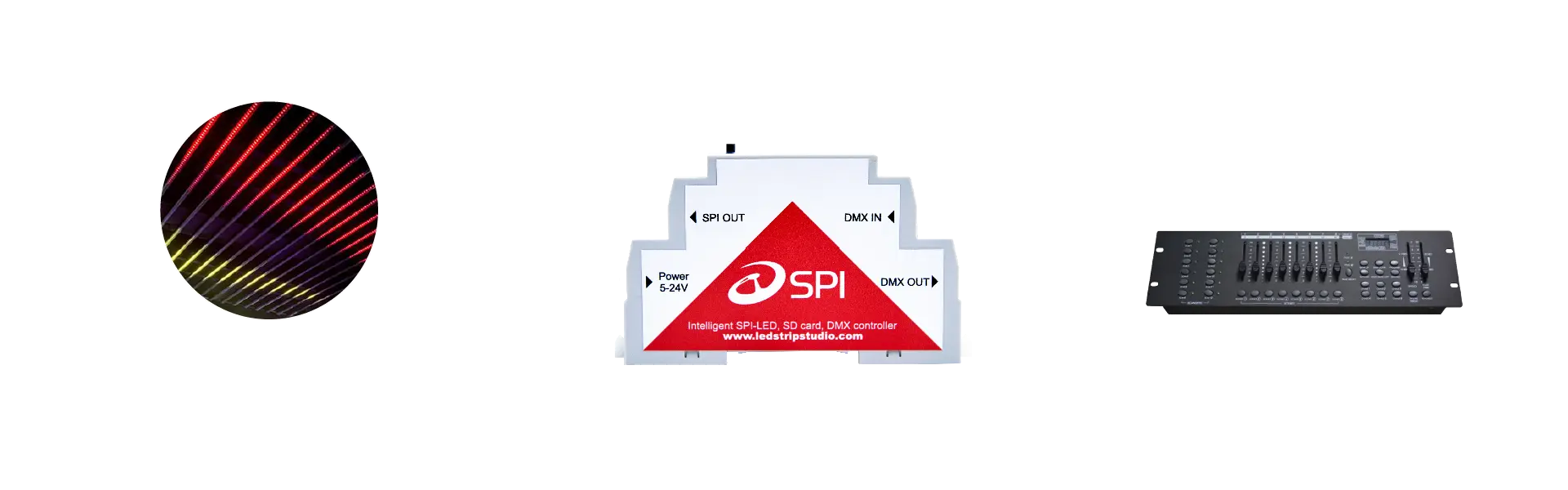 SPI LED Controller connection diagram — LED installation, controller, and DMX lighting console