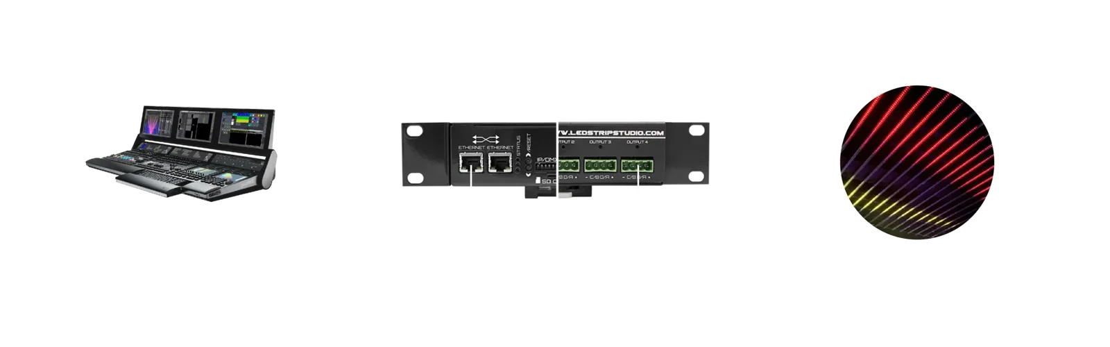 SPI Matrix compatibility diagram — lighting console, controller, and LED installation