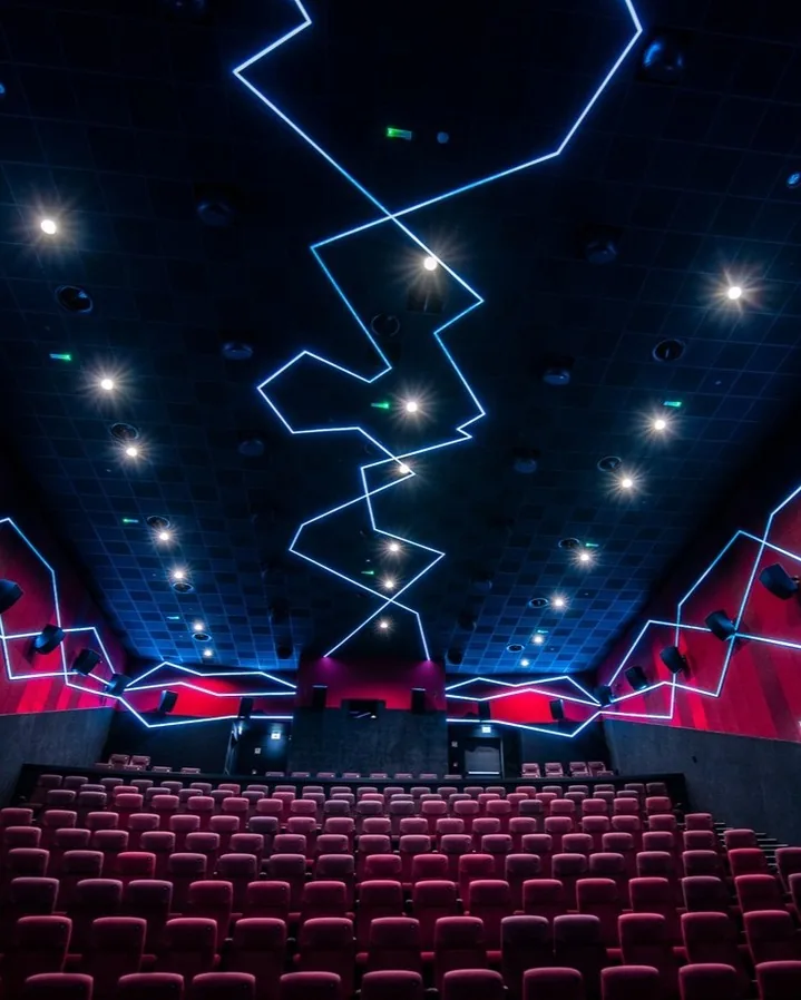 Cinema interior with pixel LED lighting driven by SPI Matrix