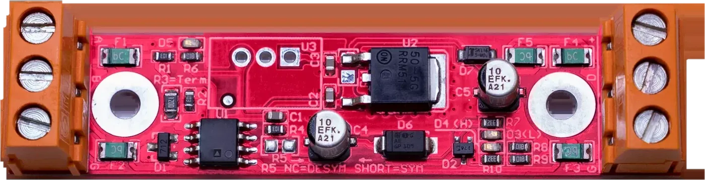 The Symmetrizer board with its indicator LEDs