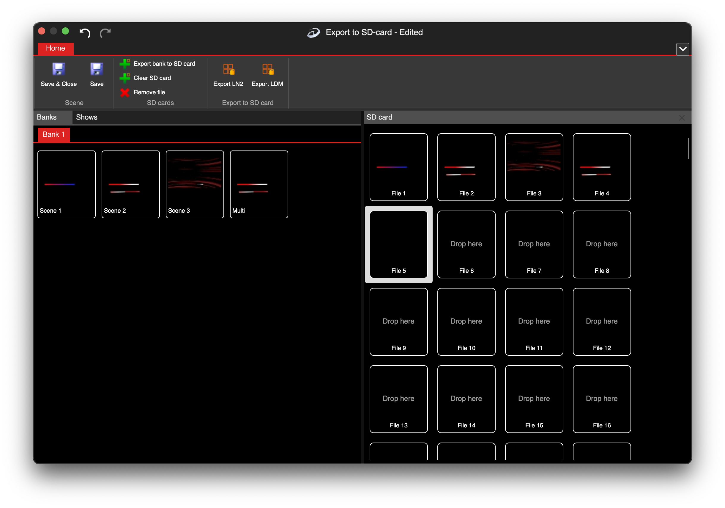 LSS4 SD card export window showing 255 animation slots