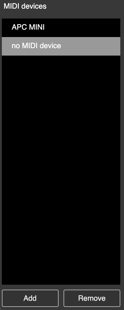 MIDI devices dropdown