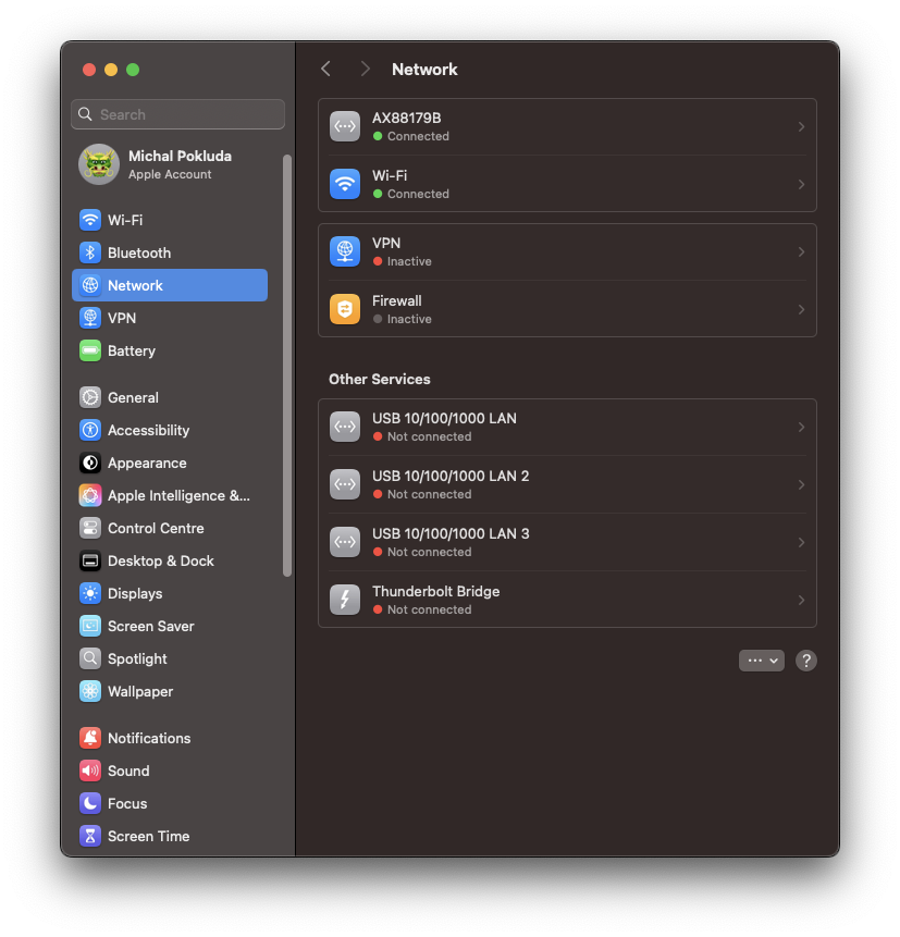macOS Ethernet configuration settings for LED mapping