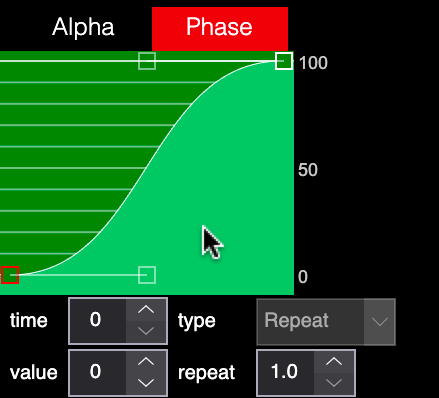 LSS4 phase editor showing speed and acceleration curve for show events