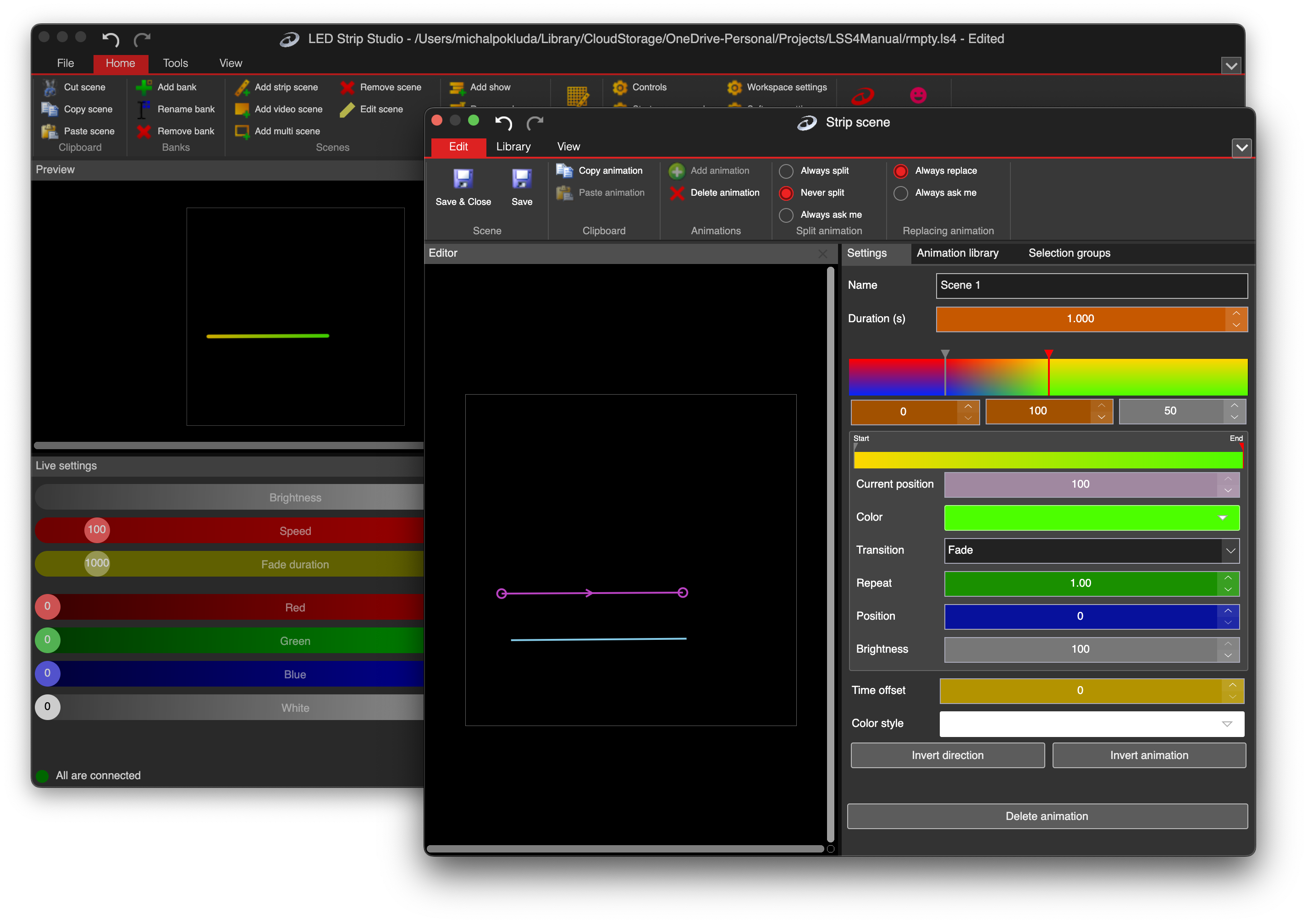 LSS4 animation keyframes showing color palette transitions