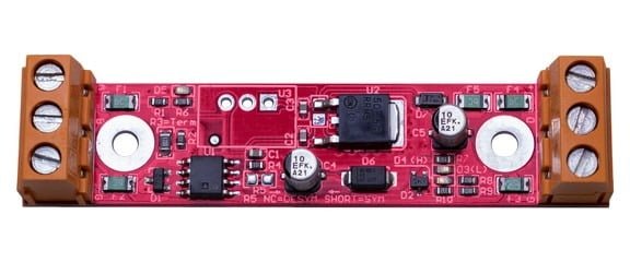 The Symmetrizer circuit board top view with screw terminals on both ends