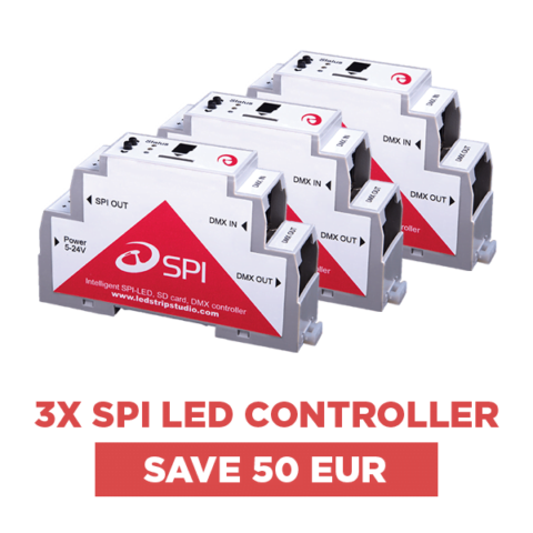3x SPI LED Controller bundle: three units side by side on DIN rail