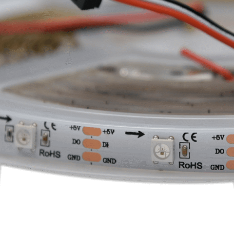 RGB SK6812 LED strip on a 5 m roll, white PCB with 30 addressable pixels per metre