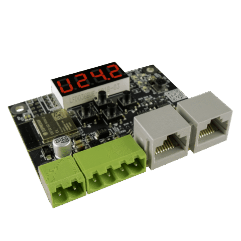 SPI LAMP 2 SPI signal splitter board with display, two RJ-45 ports and screw terminals