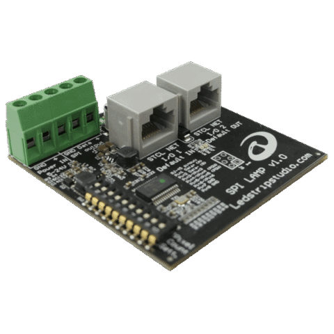 SPI LAMP v1.0 splitter board with power terminal block and two RJ45 ports