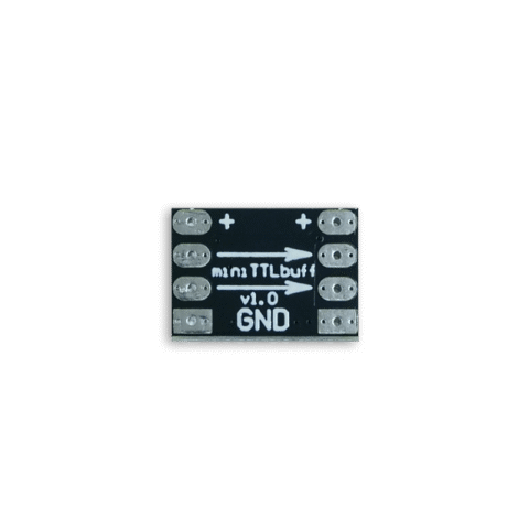 Mini TTL Signal Buffer board, 10 mm wide, with IN and OUT solder pads for addressable LED data