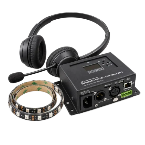 Pixel LED services: headset with microphone, compact LED controller and coiled LED strip