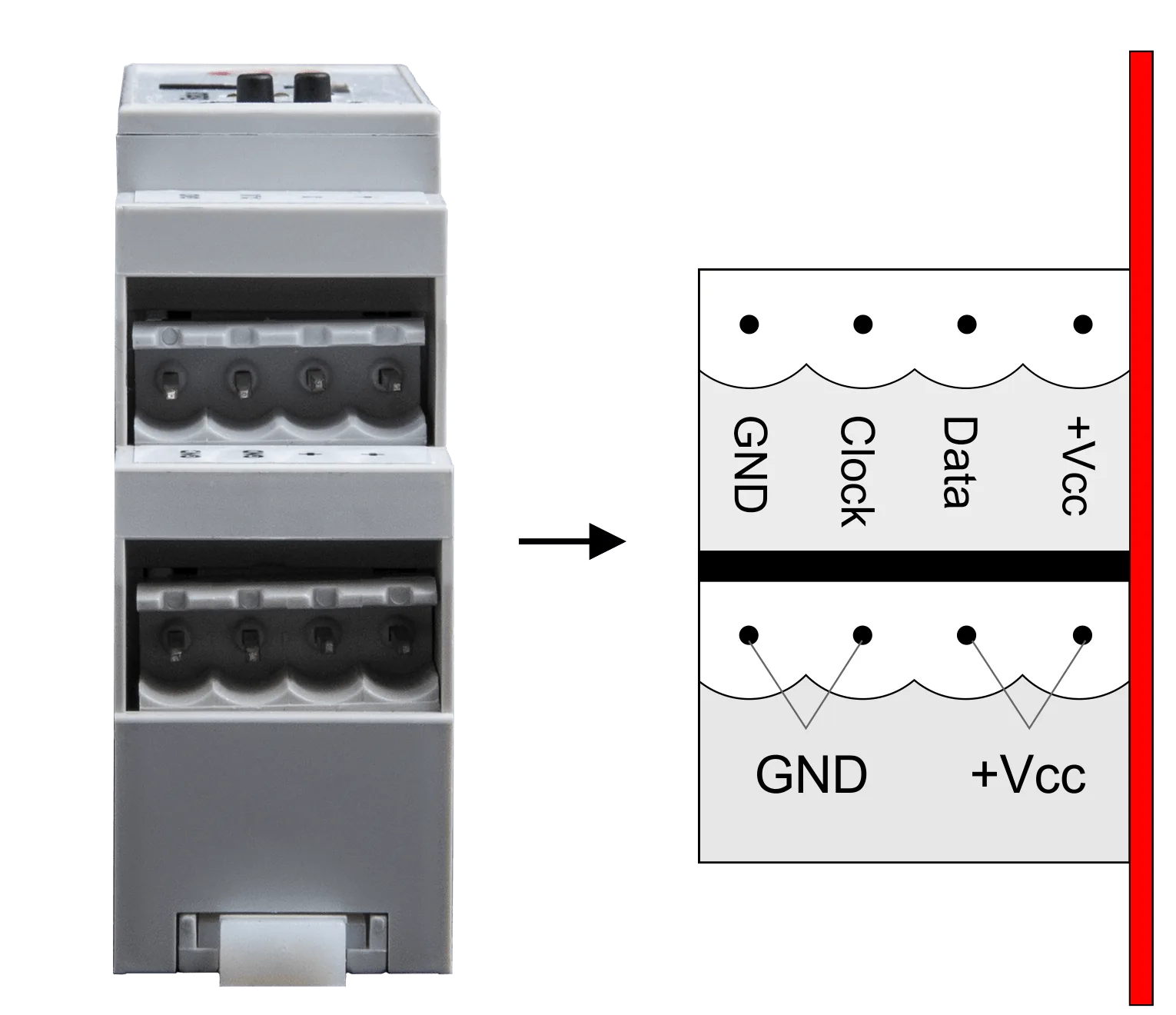 SPI LED Controller side view and its schematic representation