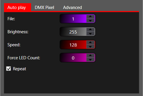 SPI LED Settings – auto play tab