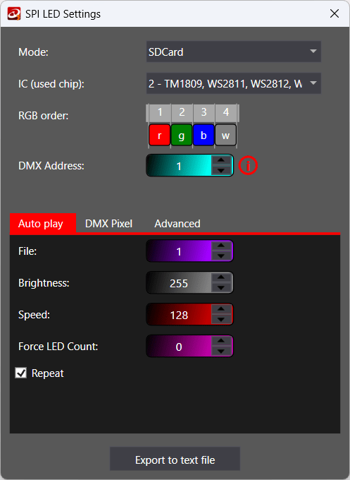 SPI LED Controller settings file generator in LED Strip Studio