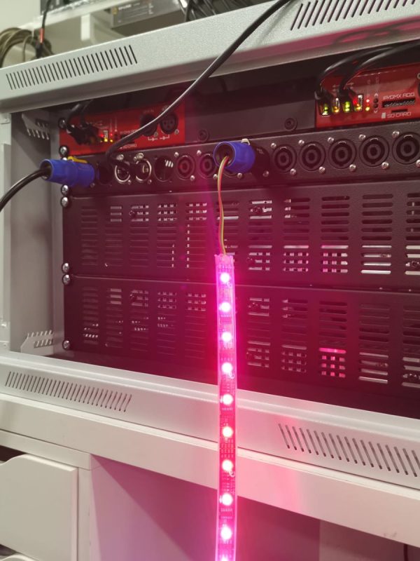 Controller rack with two LEC3 digital pixel controllers and SpeakON ports.