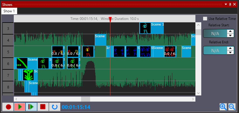 A Tron Dance show. Now the timeline of the show is much easier for the eye, with previews of each effect and animation used in the show.