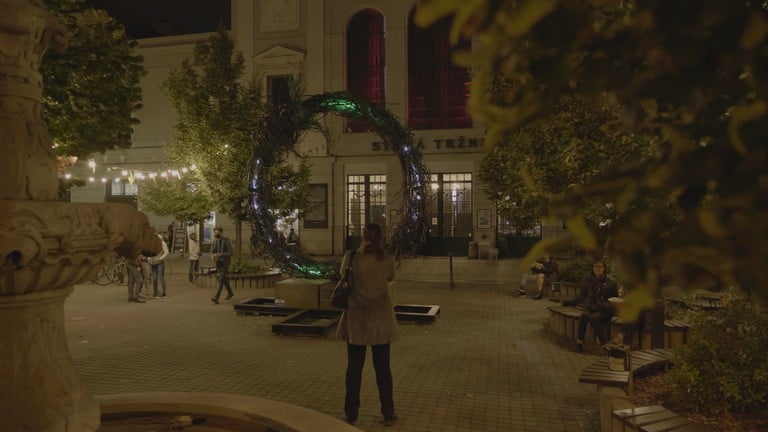 Ouroboros art installation in front of Oldr Market in the City Center of Bratislava. A nice contrast between Old and New, permanent vs temporary.