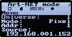Display of Powered SPI LED2 with DMX SD Card mode selected